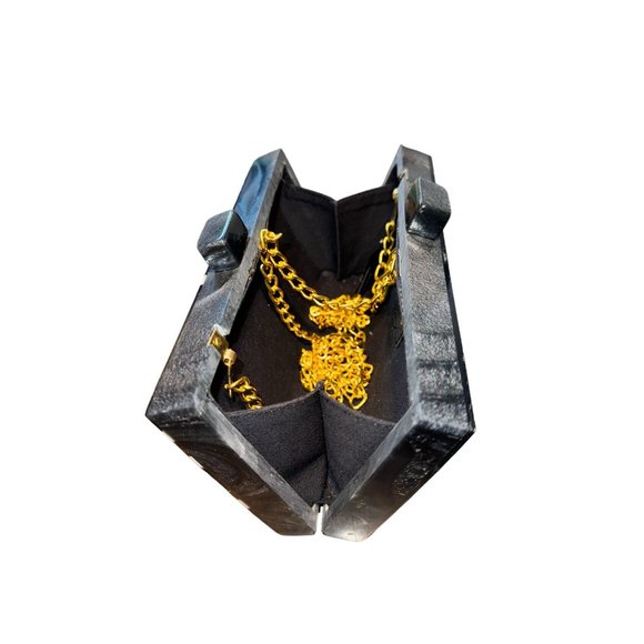 LULU NYC Black White Gold Star Design Small Box Shoulder Bag - Picture 11 of 13